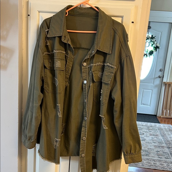 Jackets & Blazers - Olive Green Distressed Jacket 3x